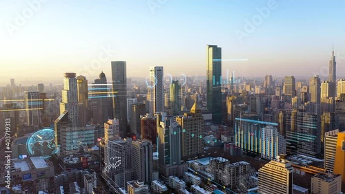 Modern city with wireless network connection concept
