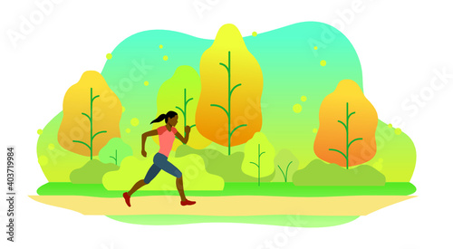 Female Colored Jogger in Autumn Forest Illustration
