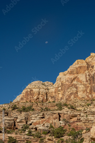 Red Sandstone against Blue Sky with Moon