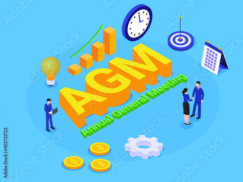 Annual General Meeting (AGM) isometric 3d vector concept for banner, website, illustration, landing page, flyer, etc.