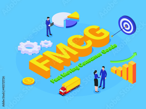 Fast Moving Consumer Goods ( (FMCG) isometric 3d vector concept for banner, website, illustration, landing page, flyer, etc.