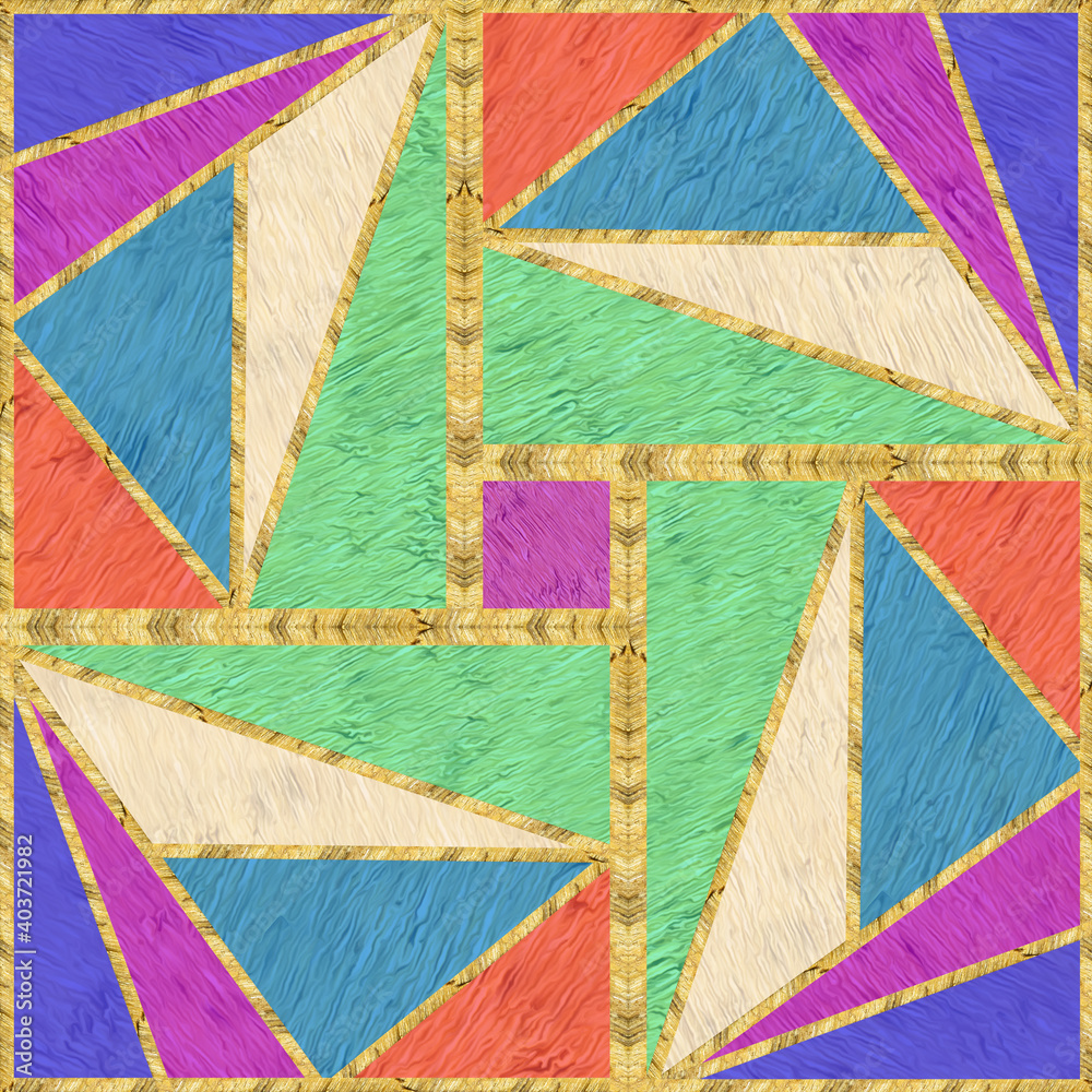 Modern Mosaic Inlay Illustration In Stained Glass Style Abstract Art Deco Background Geometric Pattern Textures Of Marble And Gold Artificial Structure Of Stone Creative Tile Surface Stock Illustration Adobe Stock