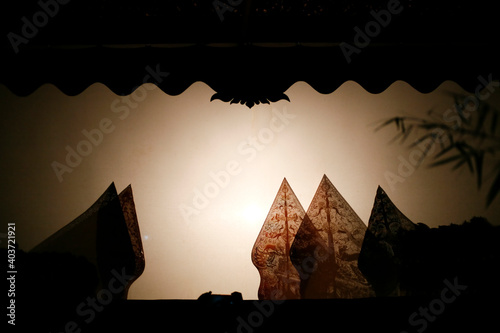 silhouette of wayang kulit or shadow puppet. traditional puppet from indonesia photo