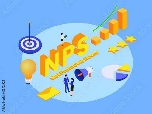 net promoter score (nps) isometric 3d vector concept for banner, website, illustration, landing page, flyer, etc.
