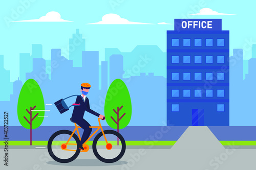 Bike to work 2D flat vector concept for banner, website, illustration, landing page, flyer, etc.