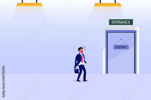 Businessman with closed opportunity caused by the coronavirus 2D flat vector concept for banner, website, illustration, landing page, flyer, etc.