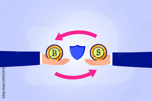 Bitcoin to dollar conversion 2D flat vector concept for banner, website, illustration, landing page, flyer, etc.