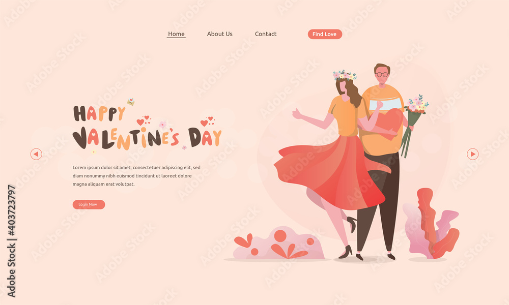 Happy valentine's day greeting card with couple in love concept Happy valentine's day greeting card with couple in love concept