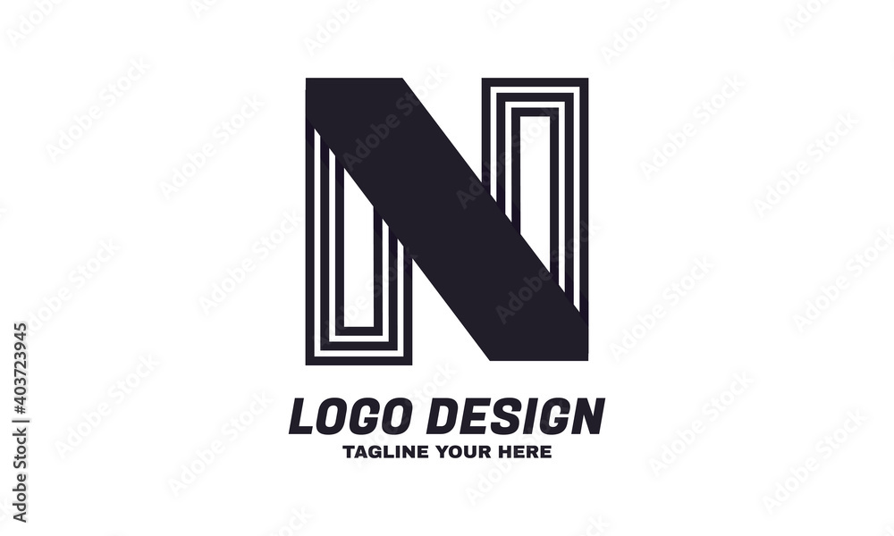 abstract n letter logo with black lines design vector