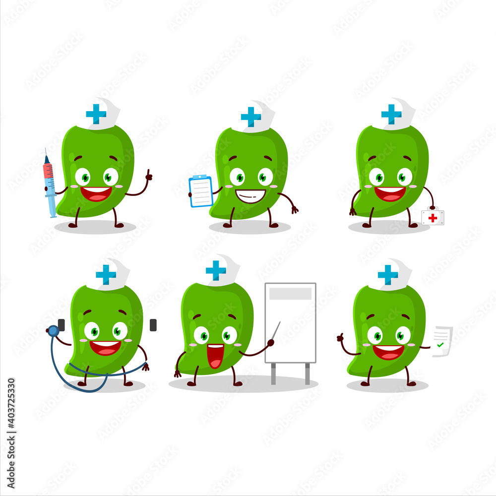 Obraz premium Doctor profession emoticon with green mango cartoon character
