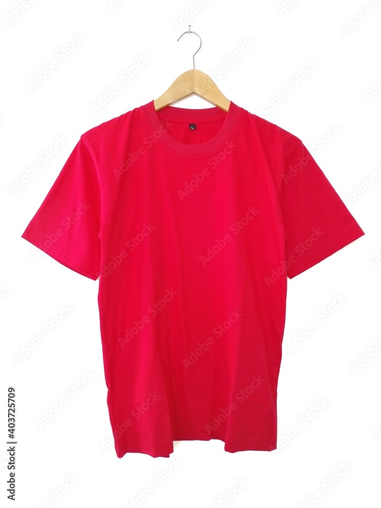 red t shirt on hanger with white background red t shirt on hanger with white background