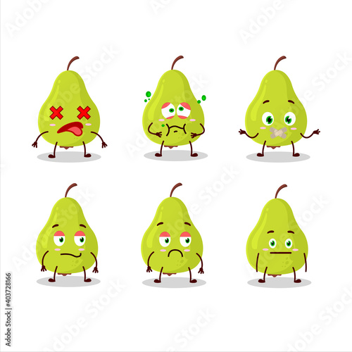 Green pear cartoon character with nope expression