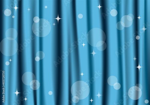 Illustration of light blue curtains. Vector illustration.