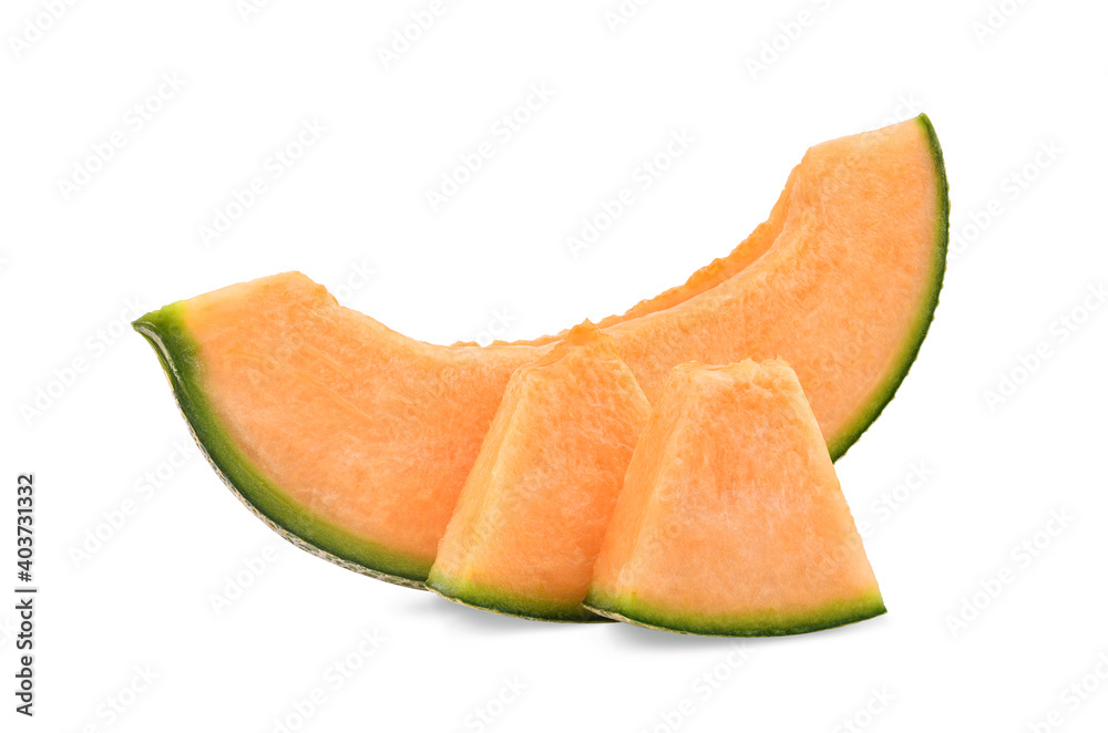 Sliced cantaloupe melon isolated on white background Sliced cantaloupe melon isolated on white background
