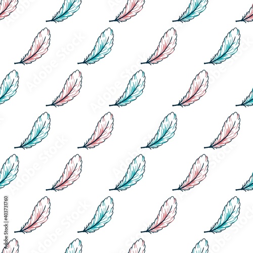 Retro Repeat Green and Red Colored Feather Vector Silhouette Seamless Pattern