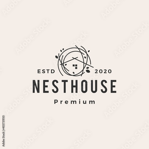 nest house hipster vintage logo vector icon illustration