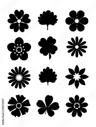 Silhouette flowers, great design for any purposes. Nature concept. Flower icon collection. Decorative element. Vector illustration.