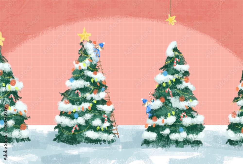 絵本のようなクリスマスツリーのイラスト