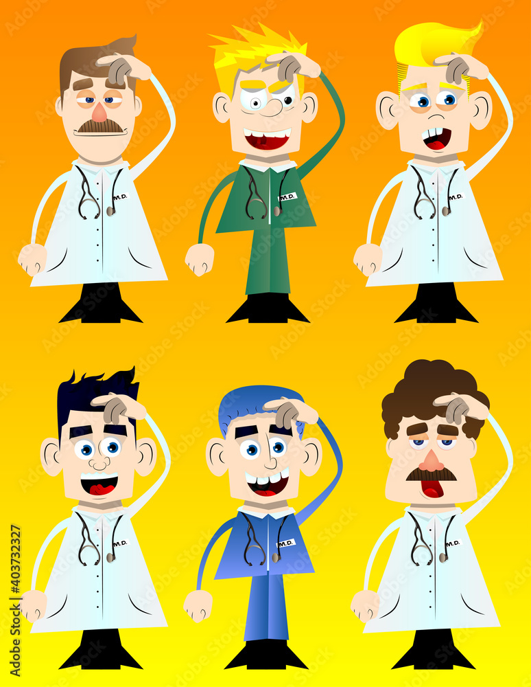 Funny cartoon doctor confused. Vector illustration. Health care worker scraping his head. Funny cartoon doctor confused. Vector illustration. Health care worker scraping his head.