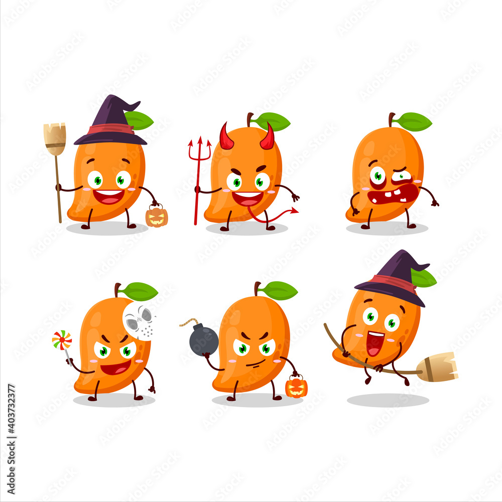 Obraz premium Halloween expression emoticons with cartoon character of mango
