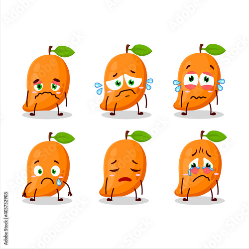 Mango cartoon in character with sad expression