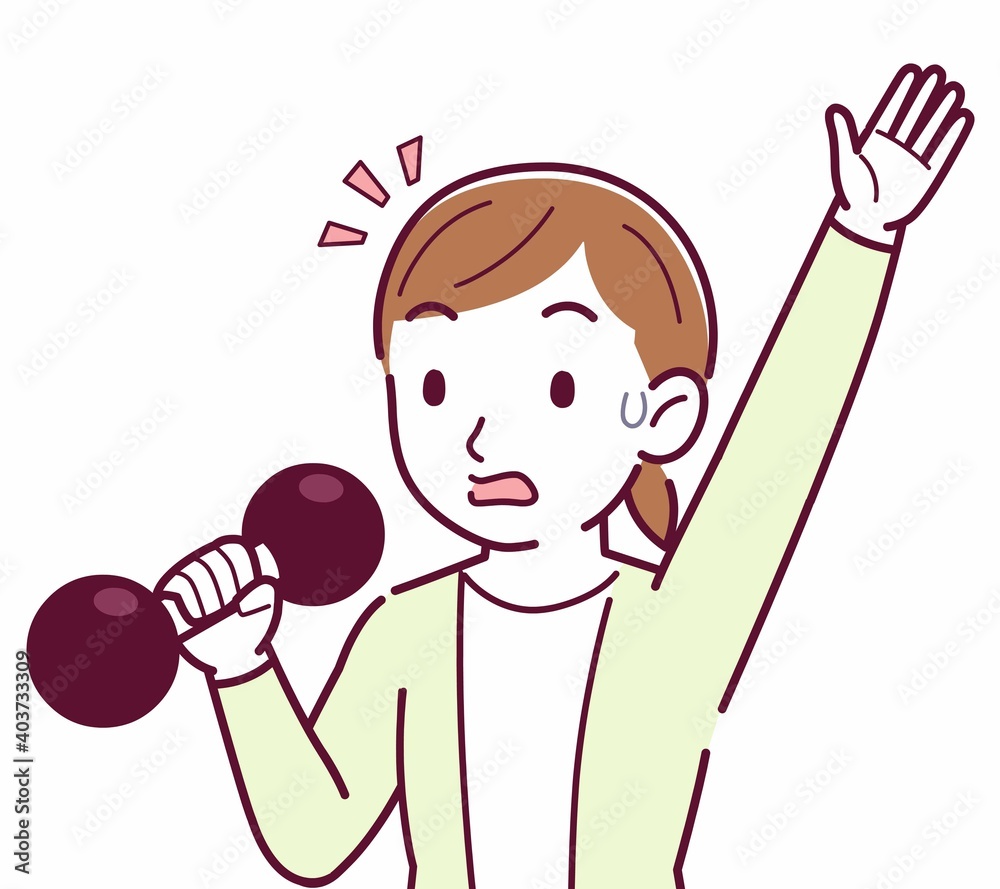 Young woman in a cardigan_Dumbbell Young woman in a cardigan_Dumbbell