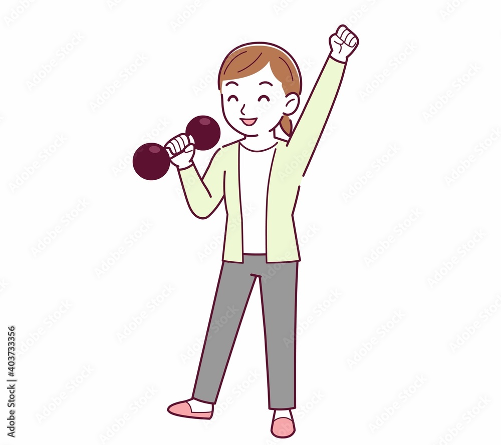 Young woman in a cardigan_Dumbbell Young woman in a cardigan_Dumbbell