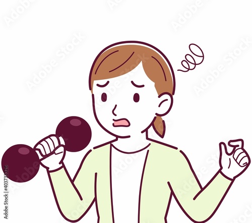 Young woman in a cardigan_Dumbbell