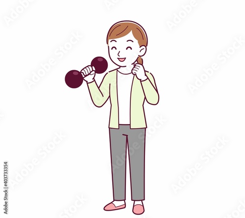 Young woman in a cardigan_Dumbbell