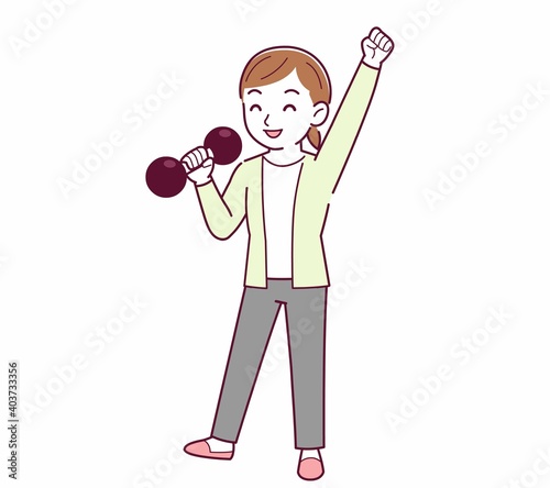 Young woman in a cardigan_Dumbbell