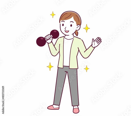 Young woman in a cardigan_Dumbbell