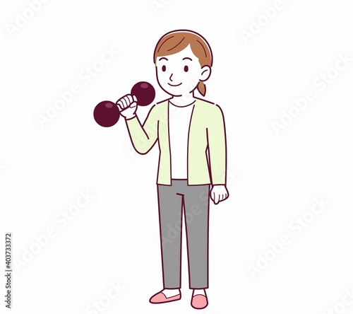 Young woman in a cardigan_Dumbbell