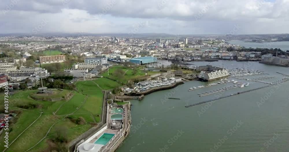 Plymouth panoramic drone video rotating shot Plymouth panoramic drone video rotating shot