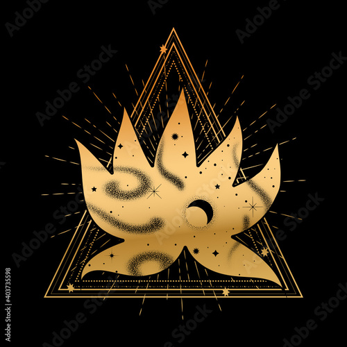 Lotus flower double exposure tattoo art. Buddhism symbol, sacred geometry style. Isolated vintage vector illustration