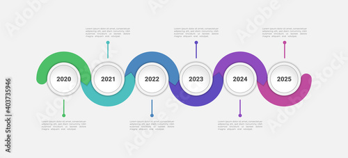 Abstract business infographics template with 6 circles on timeline diagrams. Creative presentation label design for infographics.