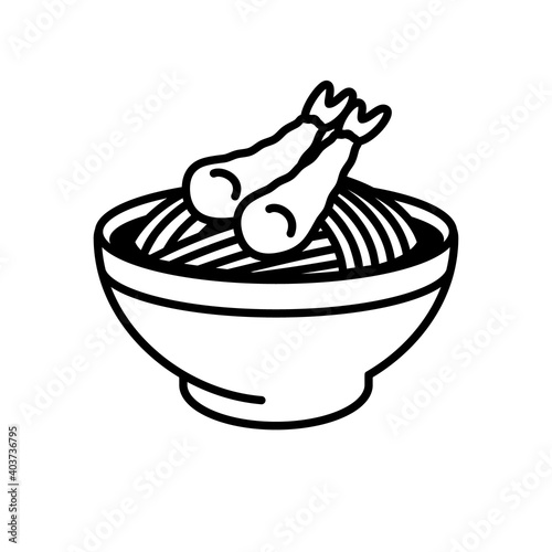 Shrimp tempura soba. Japanese buckwheat noodles. Soba.