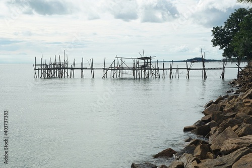 'Langgai' a traditional fishing platform. Located at Sungai Lurus, Senggarang ,Batu Pahat , Malaysia. photo