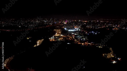 Jerusalem Main entrance at night, Aerial view
Chords bridge with city lights, highway 1,Israel
 photo