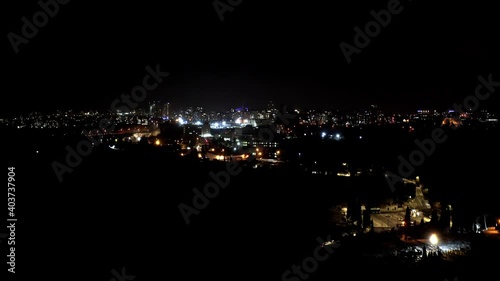 Jerusalem Main entrance Givat shaul at night, Aerial view
Chords bridge with city lights ,Israel
 photo