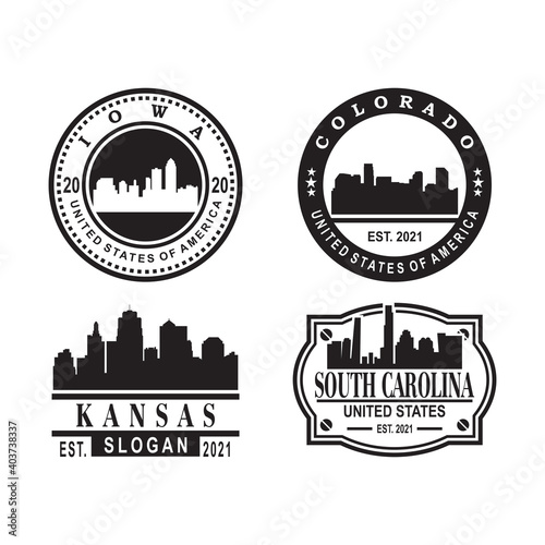 iowa , colorado , kansas and south carolina skyline silhouette vector logo