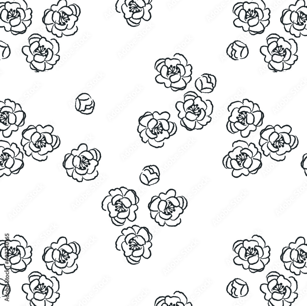 桃の花モノクロ花柄パターン Stock Vector Adobe Stock