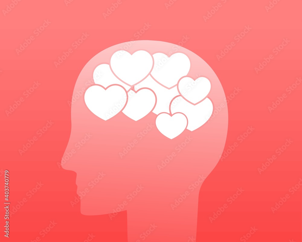 Think about love. Valentine day. Fall in love. Human head filled with heart. Illustration vector Think about love. Valentine day. Fall in love. Human head filled with heart. Illustration vector