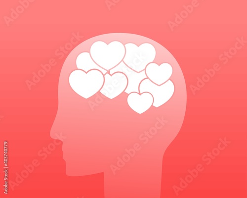 Fototapeta Naklejka Na Ścianę i Meble -  Think about love. Valentine day. Fall in love. Human head filled with heart. Illustration vector 