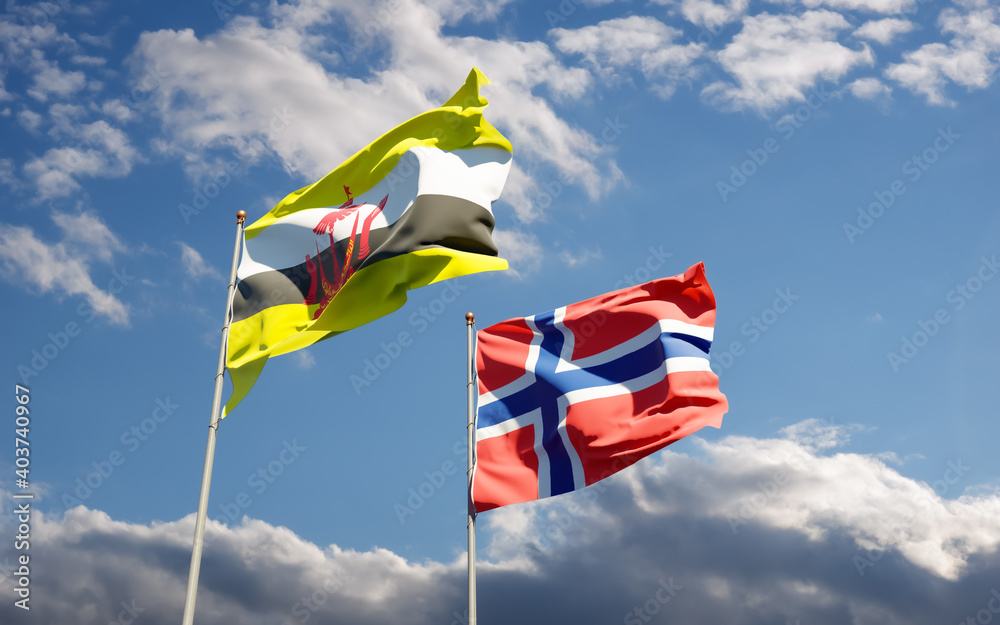 Fototapeta premium Flags of Norway and Brunei.