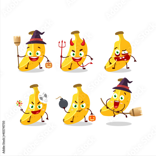 Halloween expression emoticons with cartoon character of banana