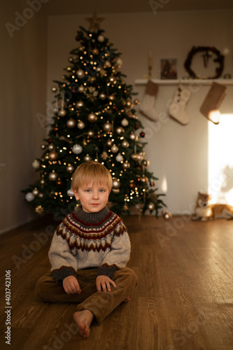 little child with christmas tree