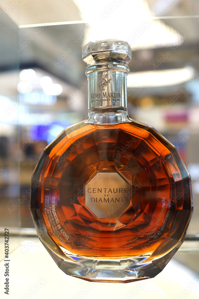 Rémy Martin fine champagne cognac on dutyfree store shelf in KLIA2