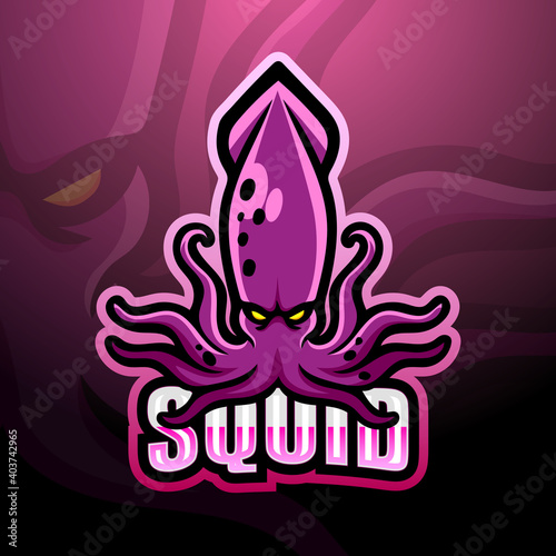 Squid mascot esport logo design