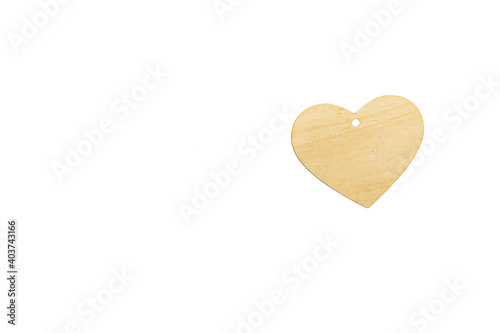 Template of a wooden heart with a slot for a pendant on a white background, isolate. Mock up for Invitation, Valentine's day, Business Card