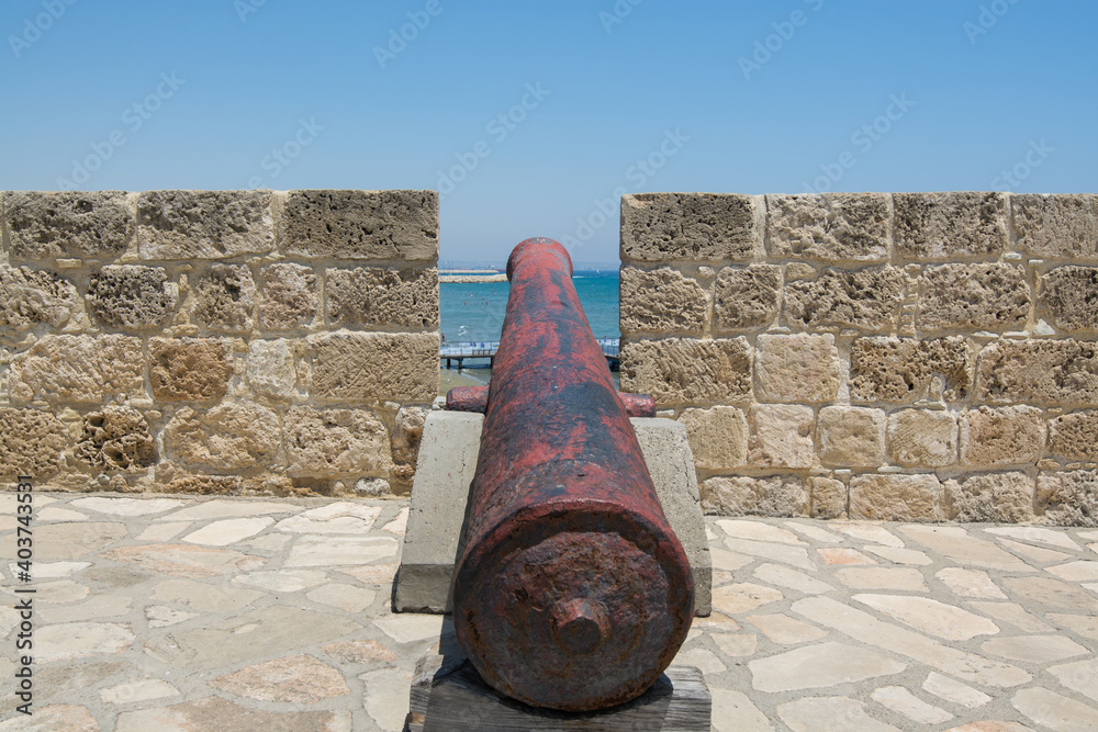 Cannons on the wall of  Medieval Castle  in Larnaca (Larnaka) of Cyprus
